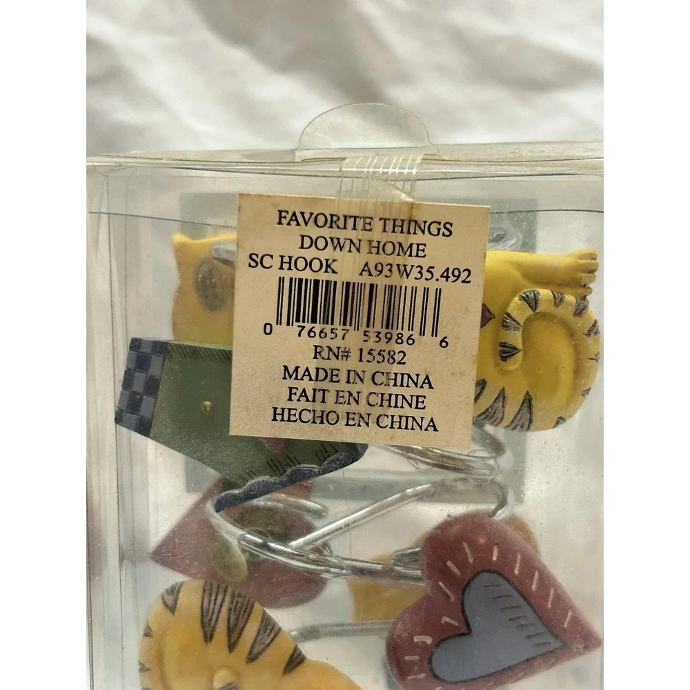 VTG Y2K Shower Curtain Rings Hooks Cats Hearts Grandmacore Cottagecore NOS
